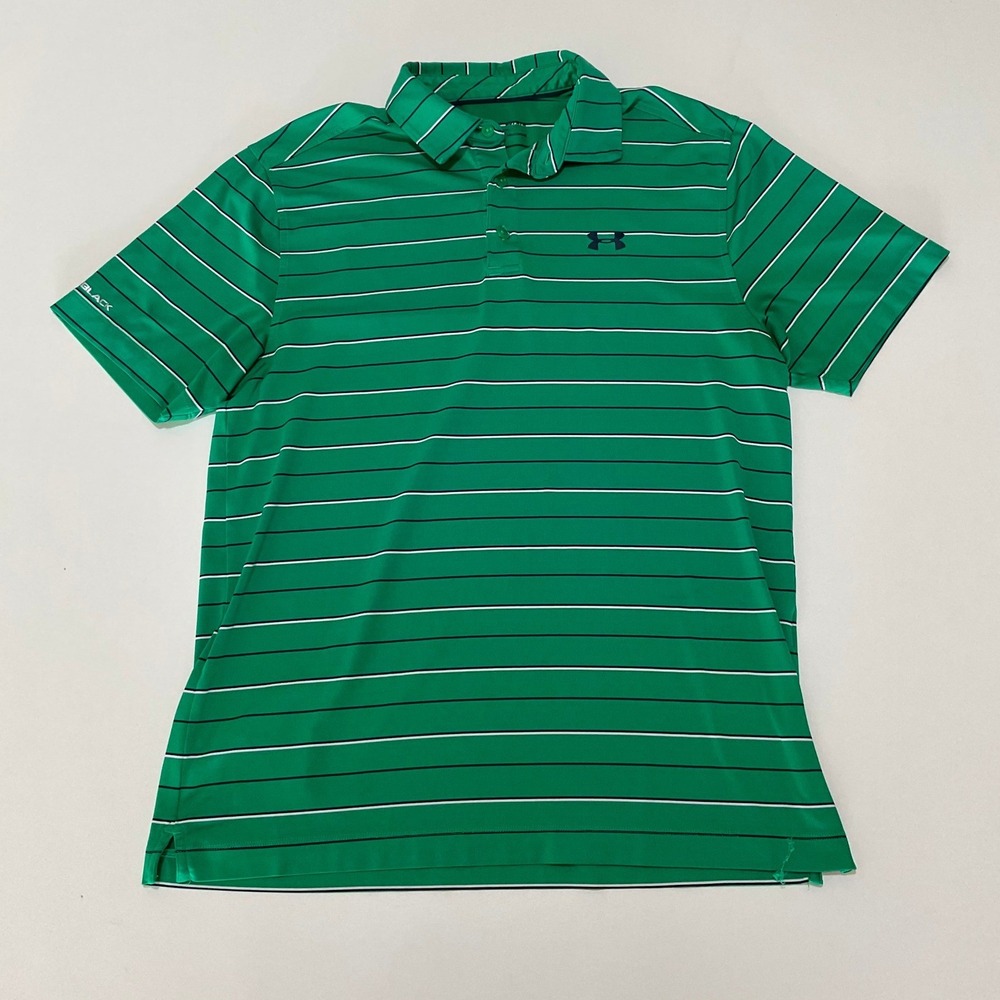 Under Armour Mens Coldblack HeatGear Striped Polo Shirt Green Size Medium